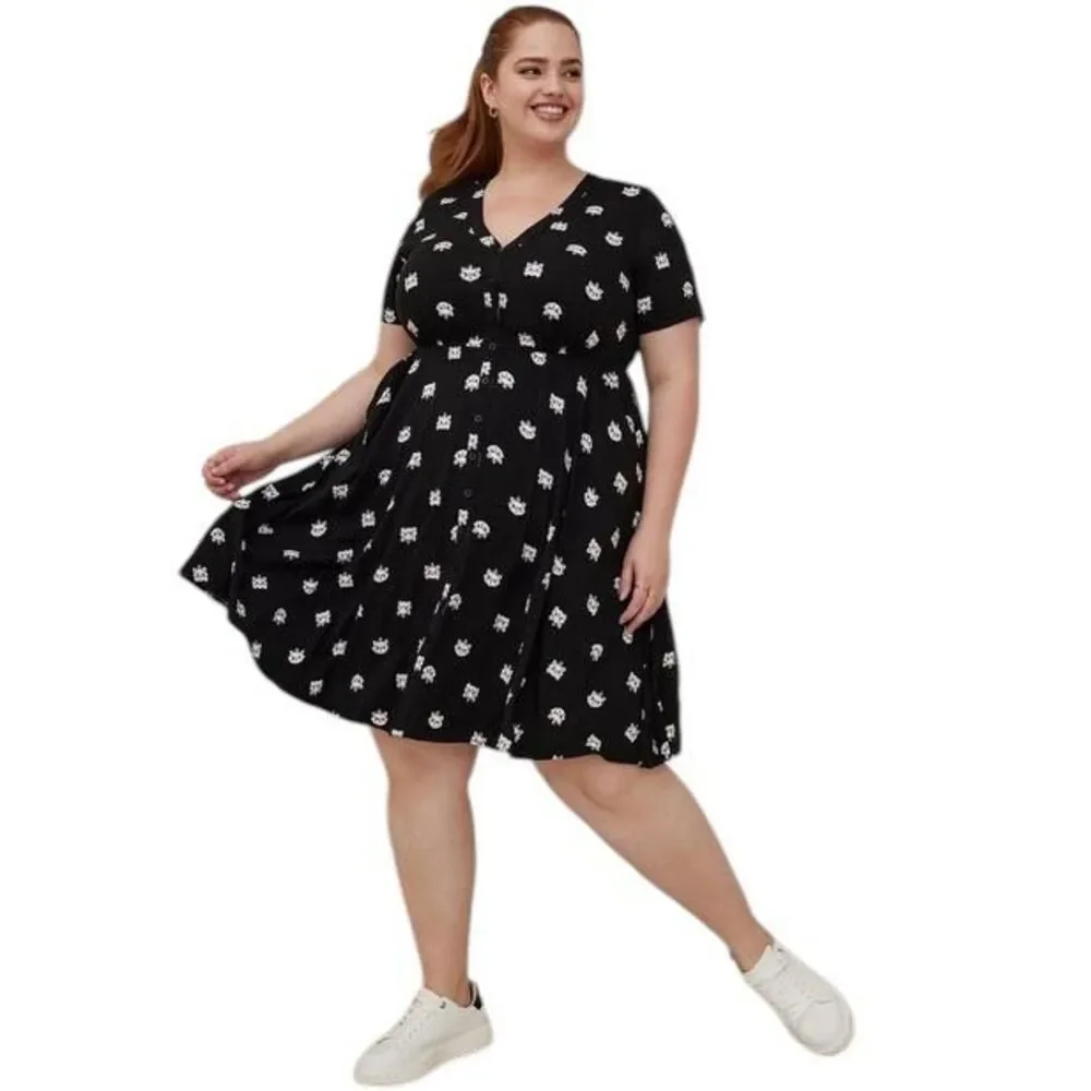 Torrid Disney Plus Size 4X Shirt Dress Midi The Aristocats‎ Black Challis 269 - Picture 2 of 16